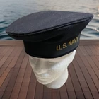 Vintage War WW2 USN U.S. Navy Military Wool Sailor Beret Flat Hat Cap ORIGINAL