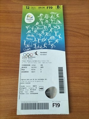 Used Ticket Olympic 12.08. 2016 Rio Olympia F19 Handball 2