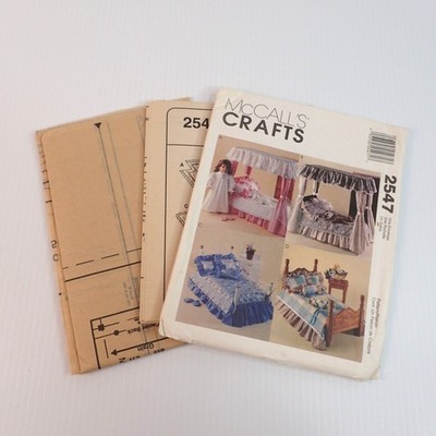 Vintage McCall's Crafts 2547 18'' Doll Bedroom Decor Nightgown Slippers Uncut