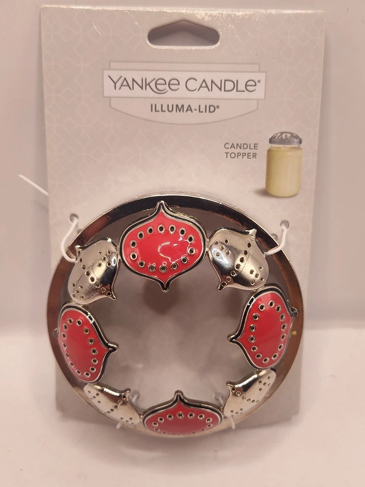 Yankee Candle Escandinavo Rojo y Plata Adornos Illuma-tapa Tarro Candle Topper Foto 2 de 3