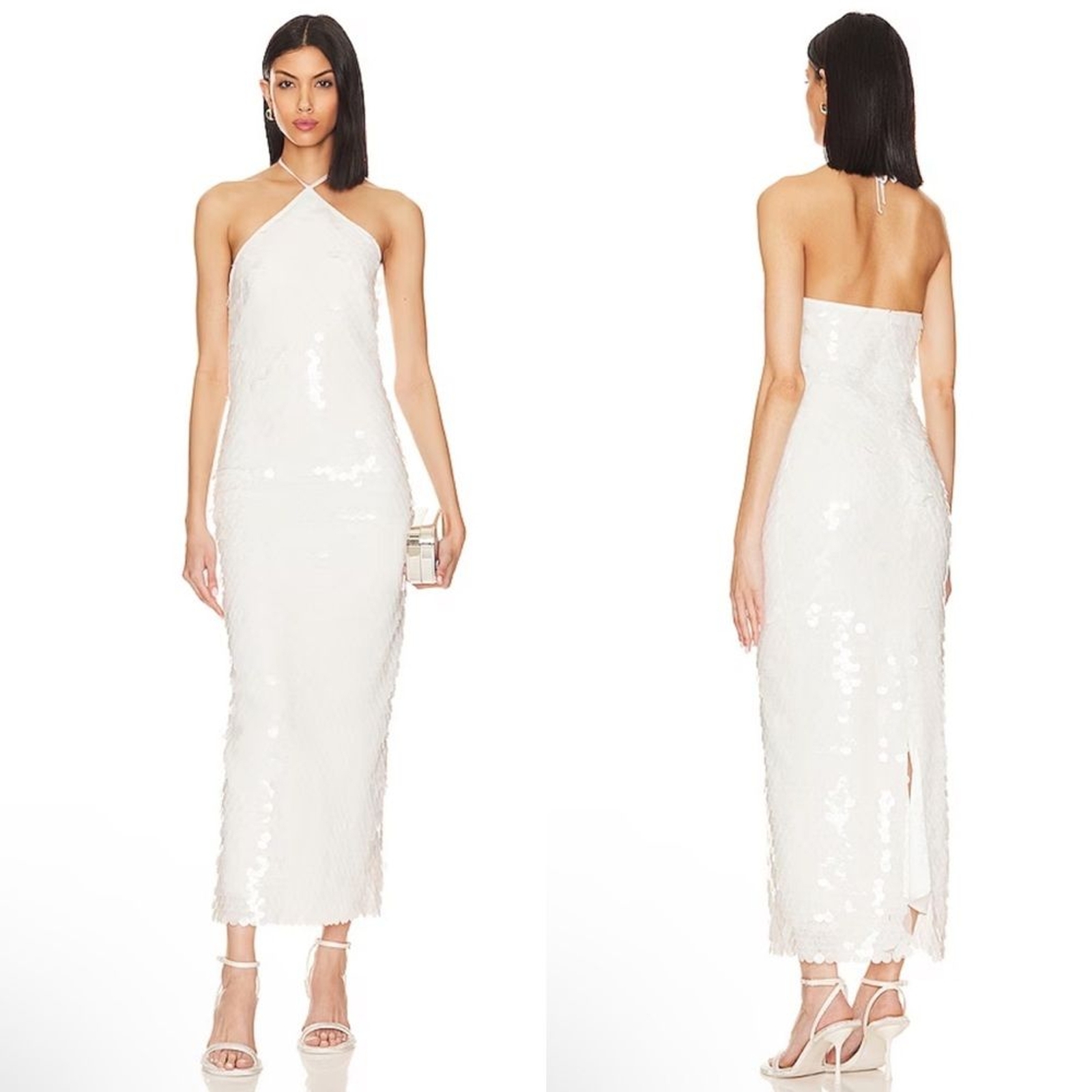 NWT New Arrivals Bianca Triangle Neck Dress White Sequin Coco Loco Bar