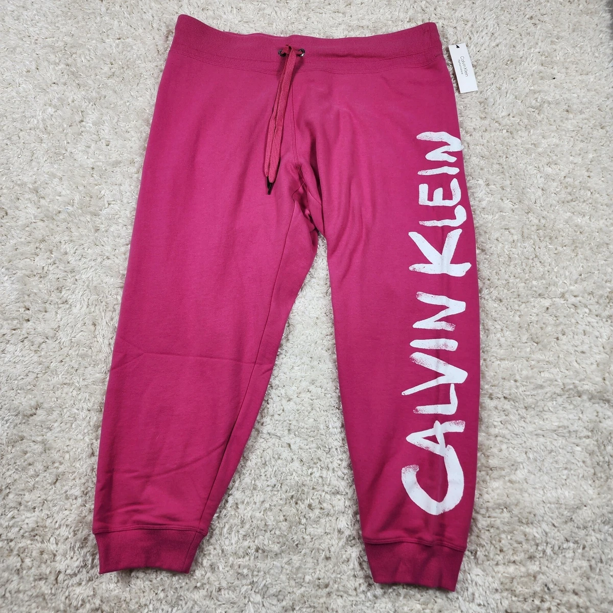 Calvin Klein Sweat Pants Womens Adult 2X Pink Joggers Spell Out Logo  Drawstring