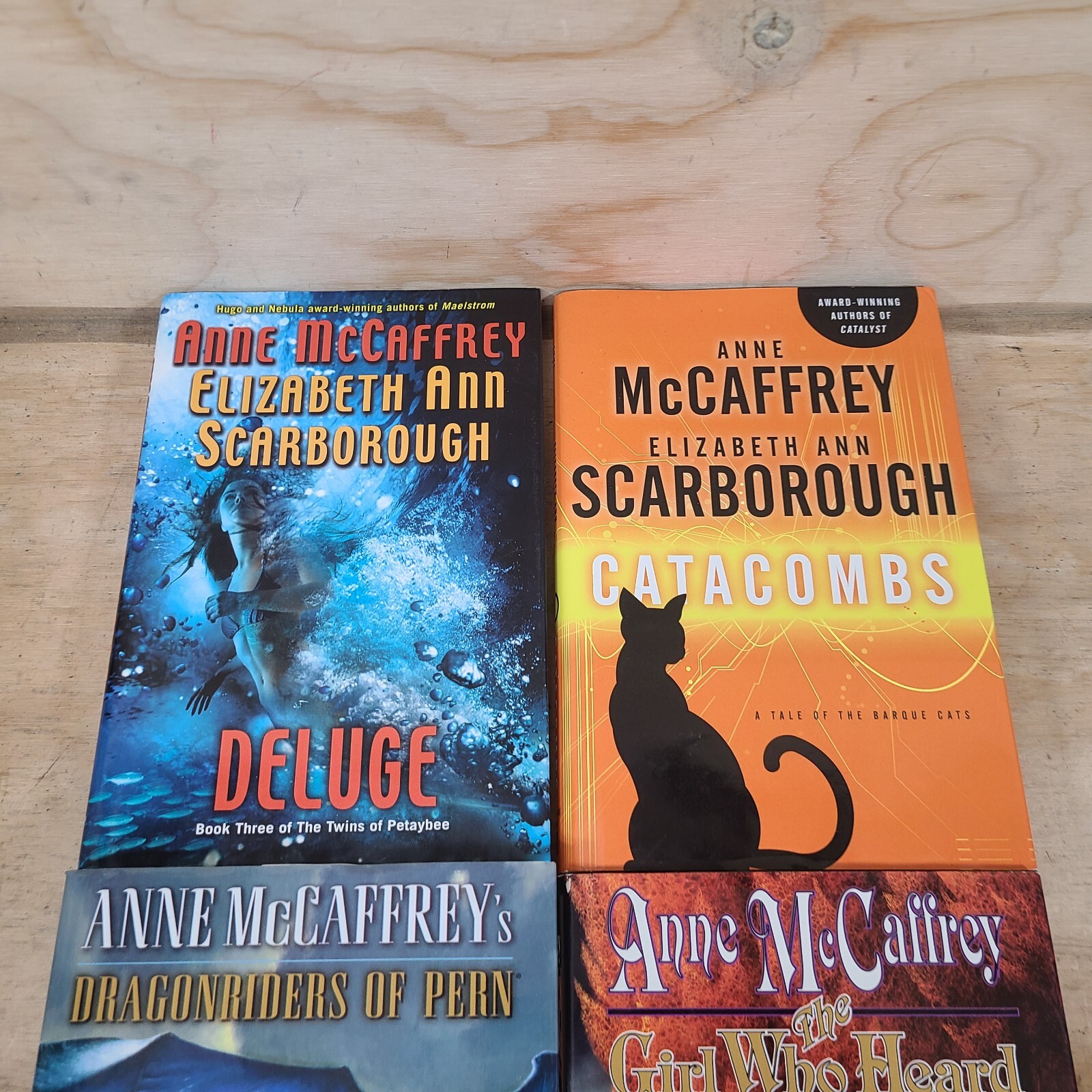 Lot of 4 Anne McCaffrey Hardcover Books Lot - Dragons Blood, Deluge, Catacombs