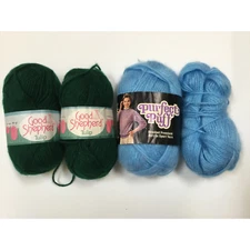 Lot of 3 Skeins of Sport Weight, Blue, Forest Green Brushed Acrylic Yarn, Knitti