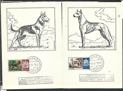1956 SAN MARINO F.D.C. COMPLETE SERIES DOGS ON 10 POSTCARDS MAXIMUM