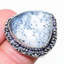 Natural Dendritic Agate Gemstone 925 Sterling Silver Jewelry Ring Size 8 US