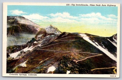 E7 Postcard The Switchbacks Pikes Peak Auto Highway Colorado Springs CO 1950s