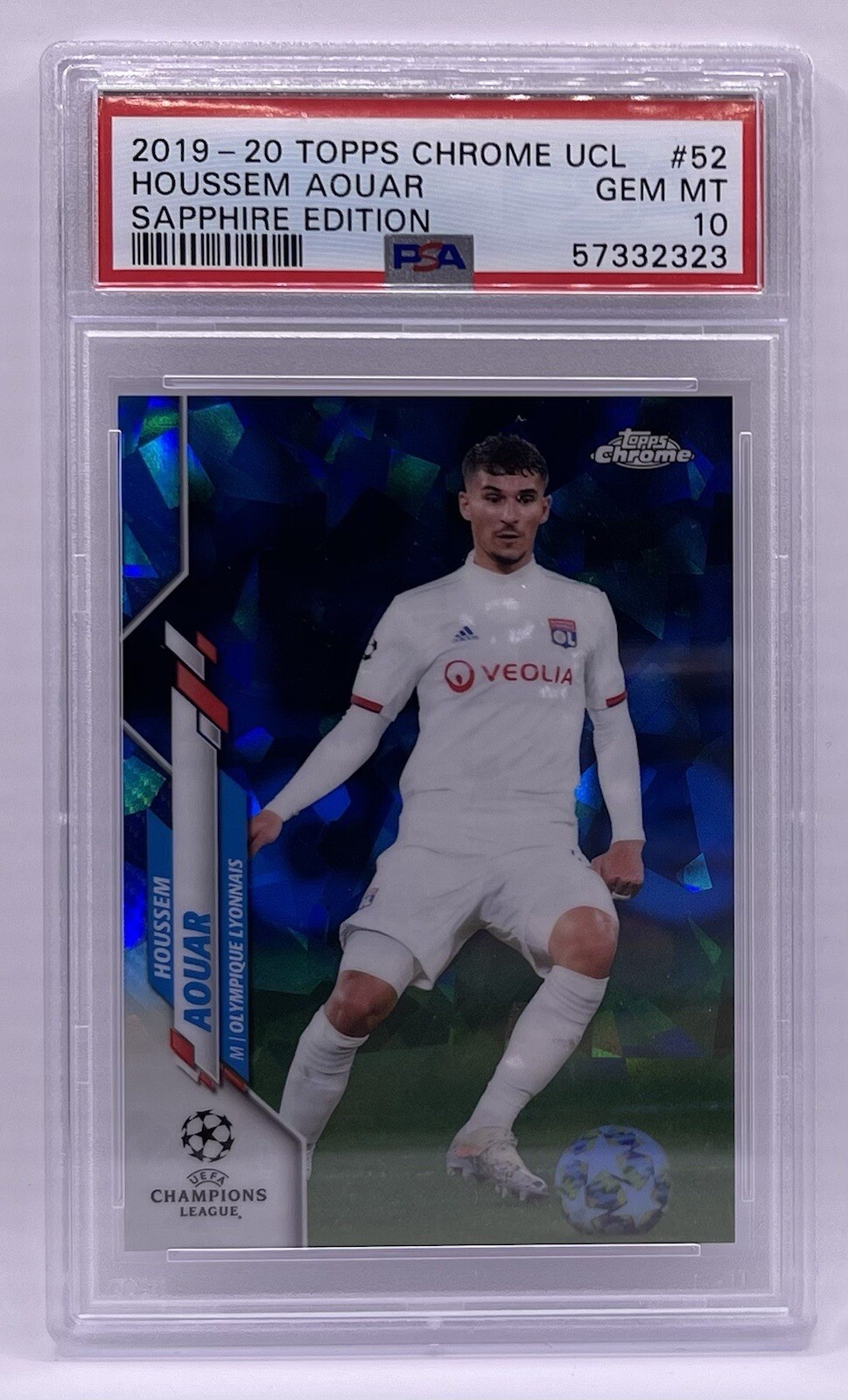 2019 HOUSSEM AOUAR TOPPS CHROME UCL SAPPHIRE SOCCER #52 RC PSA 10 GEM MINT