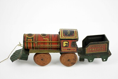 #ad Vintage Tin Litho Nonpareil Train Engine amp; Attached Coal Hopper Southern Pacific $58.30