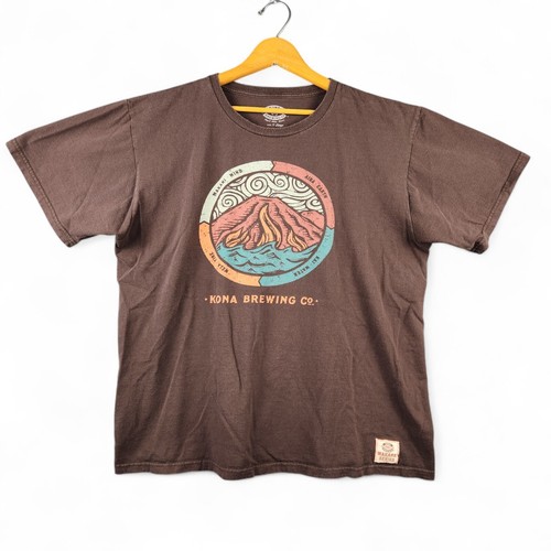 Kona Brewing Co T Shirt Men's Size XL Beer Hawaii Makana Series Brown Cotton USA