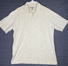 Tommy Bahama Polo Shirt Mens M Yellow Beige Floral Short Sleeve Pima Cotton