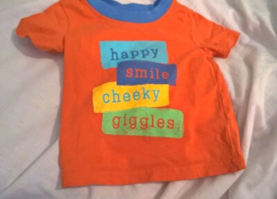 Orangefarbenes Jungen-T-Shirt von George 3-6 Monate ''Happy, Smile, Cheeky, Giggles''