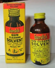 Vtg Outers 2 ounce No. 444 Gunslick gun cleaning solvent bottle + box #10 empty