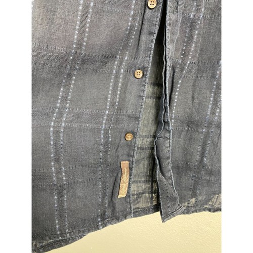 Tommy Bahama Linen Button Up Shirt Black Men Large Vacation Lightweight Plaid - Picture 9 of 11