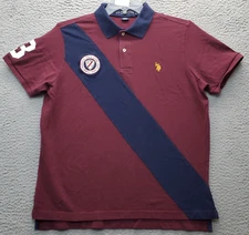 US Polo Assn. Pieced Sash Pique Polo Shirt Mens Large Multi High Low Slit Collar