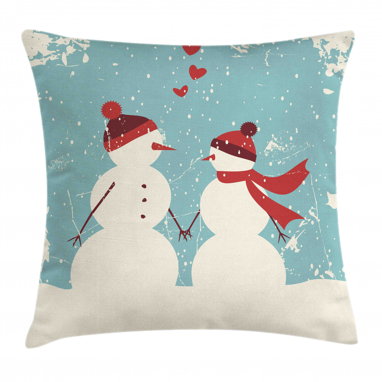 Christmas Snowman Couple Love Square Pillow Cover 20 Inch Cushion Case