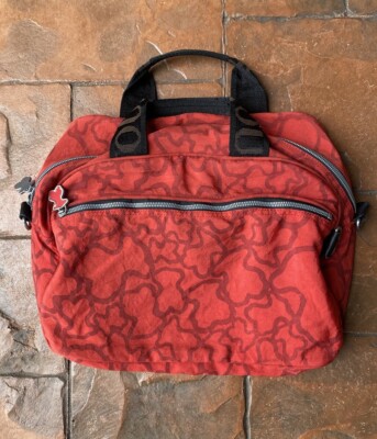 TOUS Signature Messenger Crossbody Hand Bag Red Nylon Zip