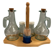 SET OLIO ACETO SALE PEPE E STUZZICADENTI DOSATORI CUCINA IN VETRO CM 21X25X14