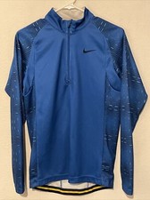 Nike Fit Dry Gray Tag 1/4 Zip Long Sleeve 3 Pockets Blue Cycling Jersey Men's S