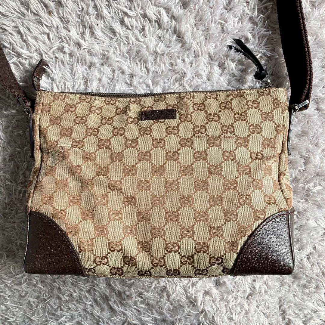 GUCCI GG Canvas Crossbody Bag 114273 Shoulder Bag Brown Beige Zip