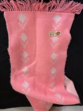 Guangrong Women's Pink & White Woll Fringe Detail Classic Winter Scarf