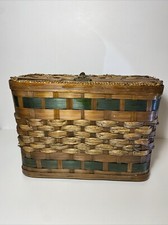 Vintage Large Treasure Wicker Cane Wood Chest Decor Box