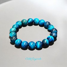 Lake Blue Tiger Eye Bracelet Reiki Healing Crystal Beads Stretches Men Or Women