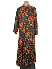VTG 70s Floral Roses Psychedelic Button Nightgown House Coat Robe Muumuu S/M