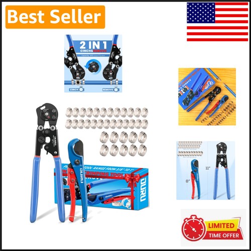 Ergonomic PEX Crimping Tool Kit - 3/8" to 1" Compatibility with Cutter & Clamps