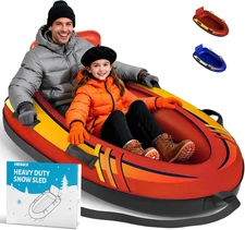 2 Person Inflatable Snow Sled with Premium Canvas Cover, Snow Tubes for Sledding
