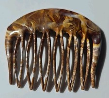 French Made faux Tortoiseshell Hair Combs Vtg Cellulose Marble Acetate Orange
