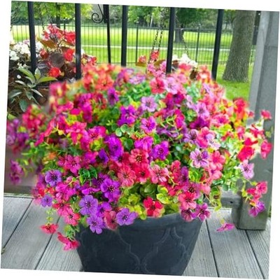  Artificial Flowers for Outdoors, UV Resistant 12 Bundles Fuchsia+rose Red