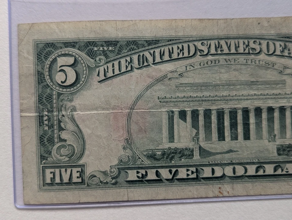 US Two, Five Dollars Bills, 1963, $5 Bills, Red Seal, Light Bleed Through  - Image 4 of 4