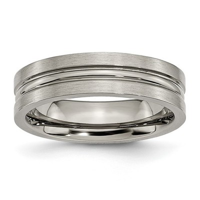 Herren 6 mm gebürstetes und poliertes Titan gerillt Ehering Ring
