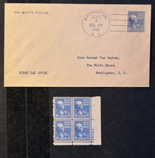 #816 James Polk FDC w/MFNH plate block, White House Addressee, Aide Van Gasken