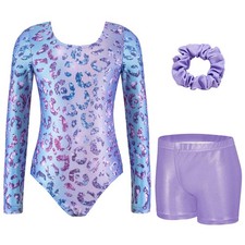 Zaclotre Gymnastics Leotards for Girls Long Sleeve 6-7 Years, Purple Leopard