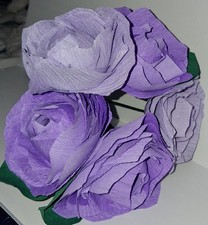 Purple Rose 5 Crepe Paper Flower Bouquet Of Two Purple Tones.