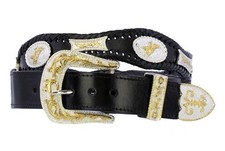 Black Concho Western Belt Genuine Leather Cowboy Dress Silver Buckle Cinto