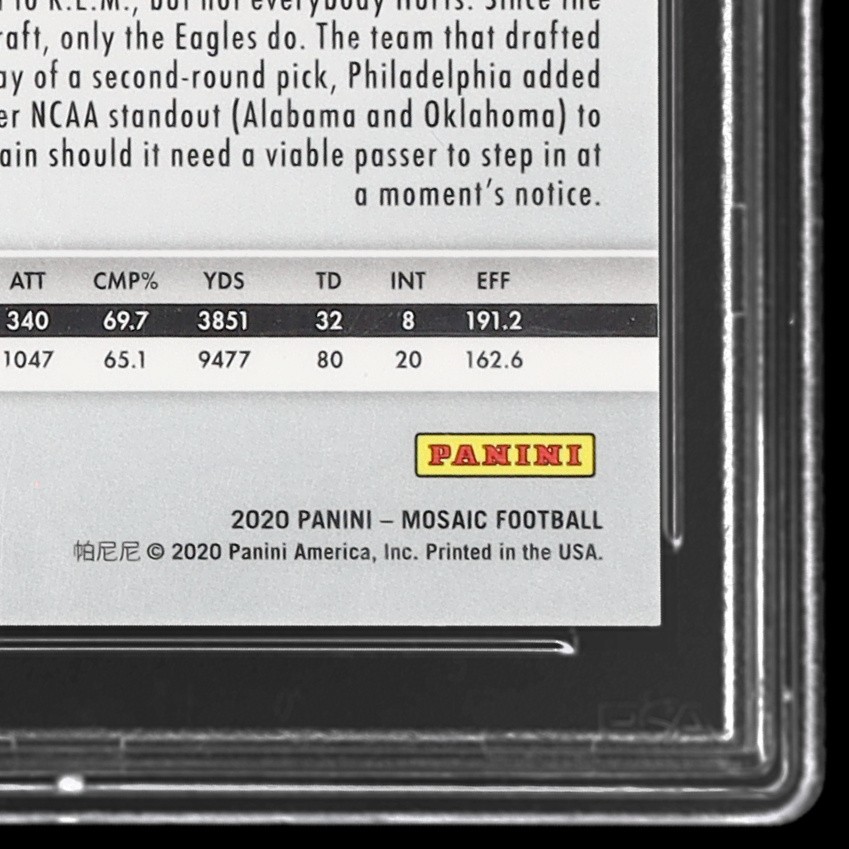 2020 Panini Mosaic Jalen Hurts #222 PSA 10 RC Purple Mosaic 20/49 Football Prizm view 11