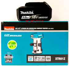 New Makita XTR01Z 18V Brushless Variable Compact Router, 1) BL1850B 5.0 Battery