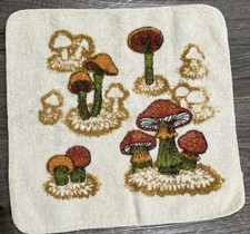 1970s Cannon Mushrooms Terry Cloth Washcloth Brown Mushroom