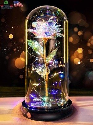 DEEMEI Birthday Gifts for Women Purple Rose Eternal Flower Light up Rose in Glas