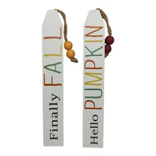 Lot of 2 - "Hello Pumpkin" "Finally Fall" Harvest Beaded Wall Mini Event Tags