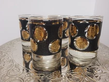VTG 1960s Barware Libby 22k Gold Cera Coin Lowball Glasses Set of 4 