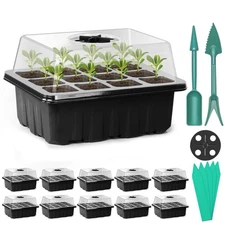 10 Pack Seed Starter Tray Kit, 120 Cells Seedling Starter Trays with Humidity...