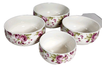 Gracie China Floral Rose Design Bowl Set/4 SHABBY COTTAGE KITCHEN STORAGE NO Lid