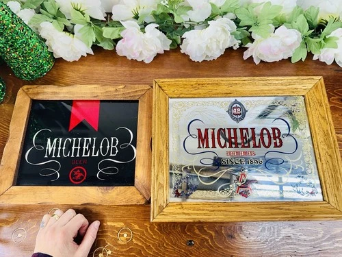 Vintage Michelob Beer Signs Lot Of 2 Framed Mirror Sign Bar/Man Cave Decor
