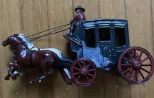 Vintage Johillco Metal Stagecoach With 2 Horses and 1 Man - 6.5" Long england