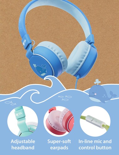 Whale Kids Headphones Wired, On Ear Headphones for Todler, 85db Volume Limite... - Picture 4 of 6