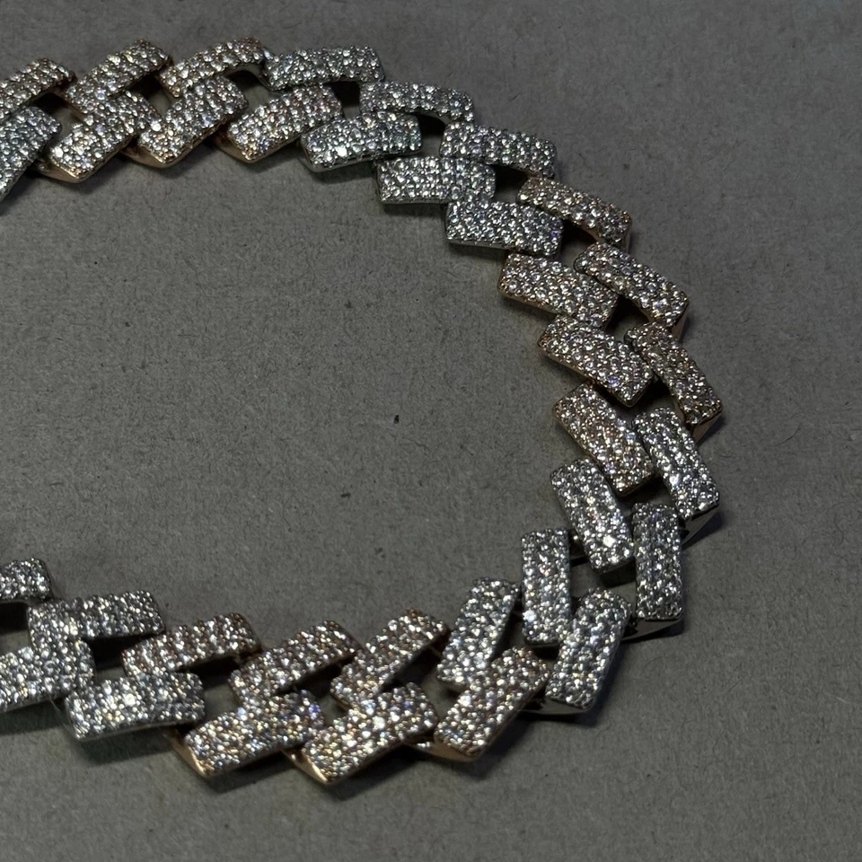 SOLID 925 STERLING SILVER 2 Tone 14mm CZ MIAMI CUBAN CURB BRACELET 54g 8.75” - Image 3 of 4